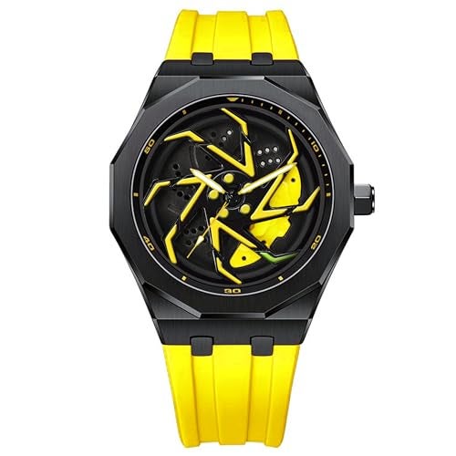 IIK COLLECTION Men's Car Wheel Watch with Spinning Car Rim Hub Design with Silicon Strap|| Analog | Quartz Movement|| Water Resistant, Scratch Resistant - Image 1