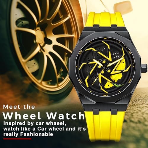 IIK COLLECTION Men's Car Wheel Watch with Spinning Car Rim Hub Design with Silicon Strap|| Analog | Quartz Movement|| Water Resistant, Scratch Resistant - Image 2