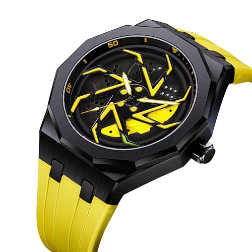 IIK COLLECTION Men's Car Wheel Watch with Spinning Car Rim Hub Design with Silicon Strap|| Analog | Quartz Movement|| Water Resistant, Scratch Resistant - Image 4