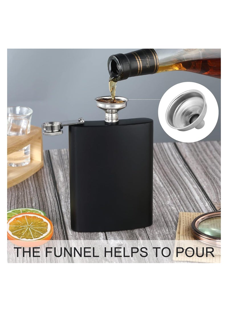 Matte Black Stainless Steel Hip Flask with Leakproof Funnel, 8 oz Drinking Flask for Camping, Perfect Gift for Weddings, Groomsmen, and Bridesmaids - Image 1