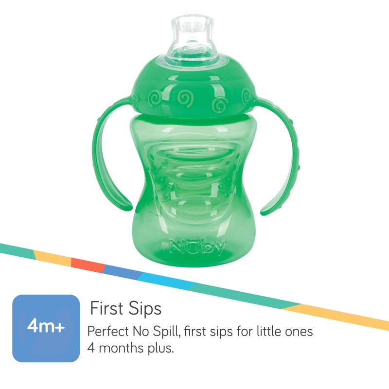 Nuby 3 Pack Two Handle No Spill Toddler Sippy Cups - Toddler Cups Spill Proof with Easy and Firm Grip - Aqua, Blue, Green - Image 5