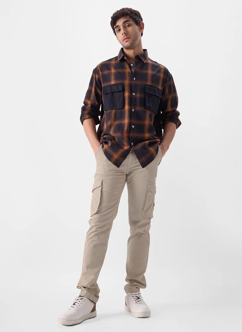 The Souled Store The Souled Store Men Beige Solid Straight Fit Cargo Pants