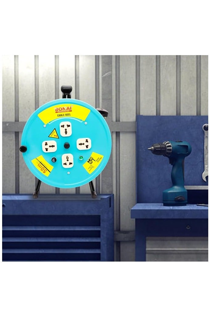 BONAI BONAI 50-Meter 2Core x 2.5mm Extension Reel with 4 Sockets and Fuse Protection: Enhance Indoor Power Distribution Naturally  - Image 2