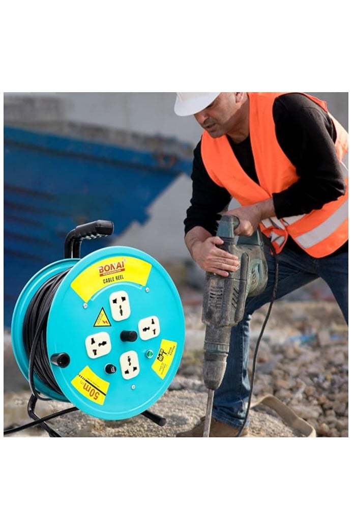 BONAI BONAI 50-Meter 2Core x 2.5mm Extension Reel with 4 Sockets and Fuse Protection: Enhance Indoor Power Distribution Naturally  - Image 5