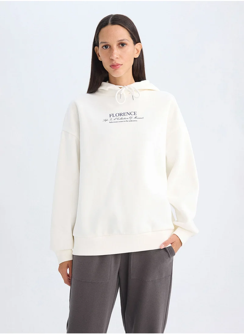 DeFacto Oversized Fit Printed Hooded Thick Casual Sweatshirt