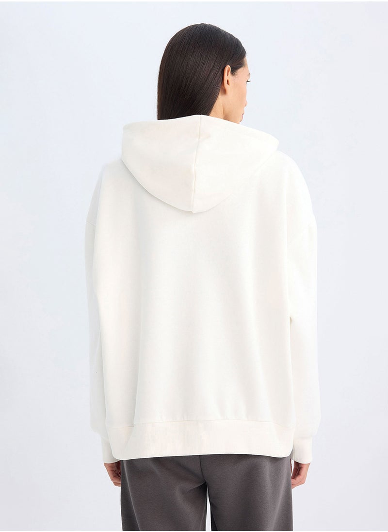 DeFacto Oversized Fit Printed Hooded Thick Casual Sweatshirt  - Image 2