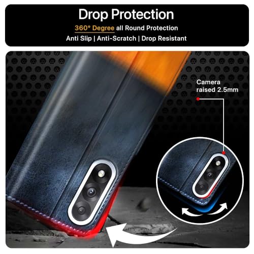 FLIPPED Vegan Leather Flip Case Back Cover for 1+ OnePlus Nord 5 (Flexible, Shock Proof | Hand Stitched Leather Finish | Card Pockets Wallet & Stand | Irish Blue with Tanned Oak) - Image 5