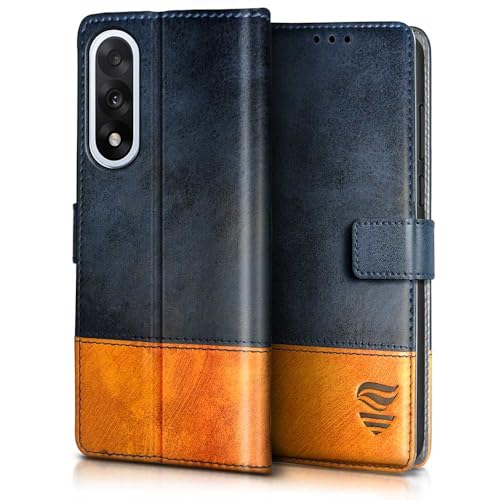 FLIPPED Vegan Leather Flip Case Back Cover for 1+ OnePlus Nord 5 (Flexible, Shock Proof | Hand Stitched Leather Finish | Card Pockets Wallet & Stand | Irish Blue with Tanned Oak) - Image 3
