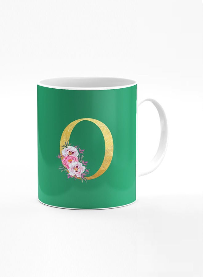 Stylizedd Designer Printed Coffee Mug 11oz Ceramic Personalised Gift Mugs Cup -Custom Monogram Initial Letter Floral Pattern Alphabet - O (Dark Spring Green)  - Image 1