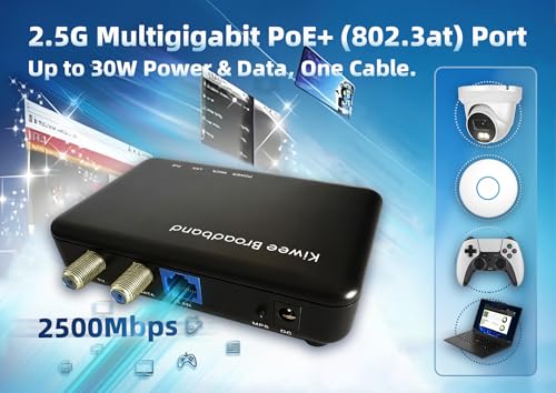 Kiwee Broadband MoCA 25 Adapter Kit with 25G Ethernet Port and PoE 30W for Ethernet Over Coax Ideal for WiFi 6E7 Access Points IP Cameras and More Model KBM303 - Image 3