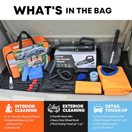 VCANENERGY Car Cleaning kit, Car Interior Detailing kit with 10000pa Car Vacuum Cleaner, Detailing Brush Set, Wheel Brush, Windshield Cleaner Tool, Complete Auto Accessories for Men, Women - Image 2