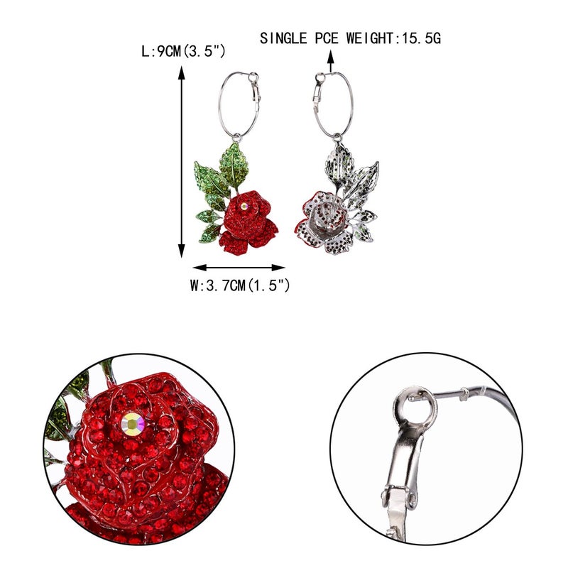EVER FAITH Red Rose Flower Hook Earrings Austrian Crystal Silver-Tone - Image 4