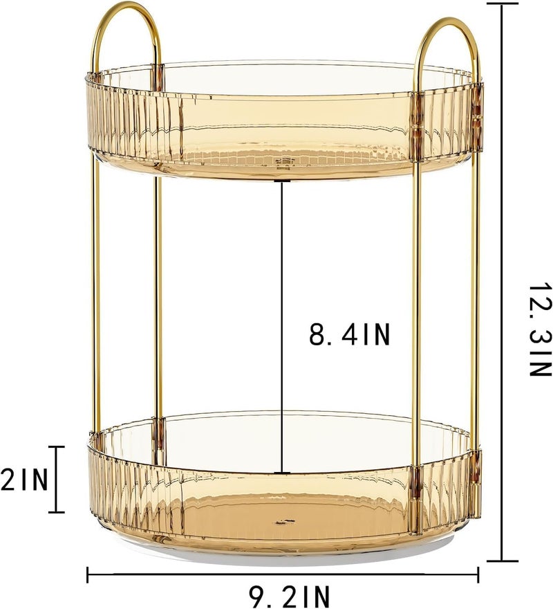 Topinon 360° Rotating Makeup Organizer Bathroom Make Up Spinning Holder Rack, Large Capacity Cosmetics Storage Vanity Shelf Countertop, Fits Cosmetics, Perfume Skincare Lipsticks (2 Tier, Amber) - Image 5