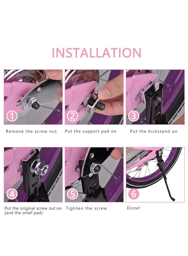 KASTWAVE Bike Kickstand For 18" Kids Bicycle Kick Stand Rear Mount For Premium Steel With Pad Kick Stand Rest For 18 Inch Bike Replacement For Training Wheel (Black 1Pcs) - Image 2