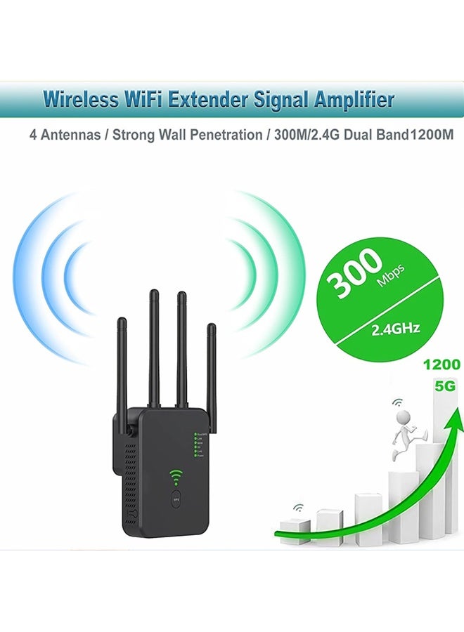 دبليو أف أف أو موسّع الواي فاي - مكرر الإشارة - معزز إشارة الواي فاي بسرعة 300 ميجابت في الثانية - 4 هوائيات - معزز الواي فاي للاستخدام في المكتب والمنزل - أسود - Image 2