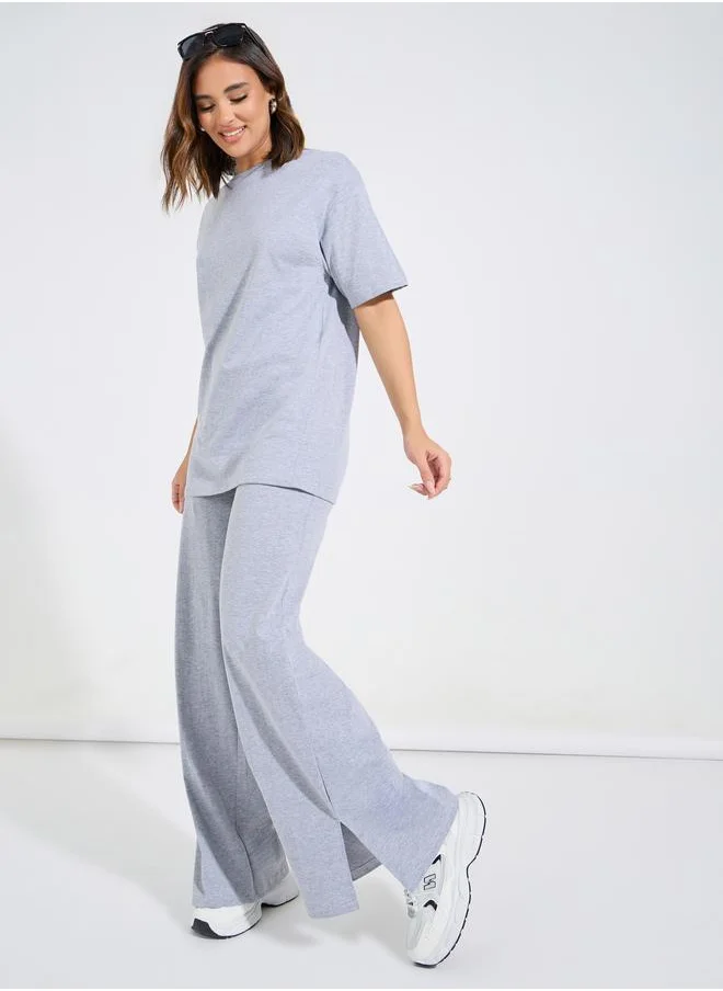 Styli Styli Longline Oversized T-Shirt and Wide Leg Joggers Co-Ords