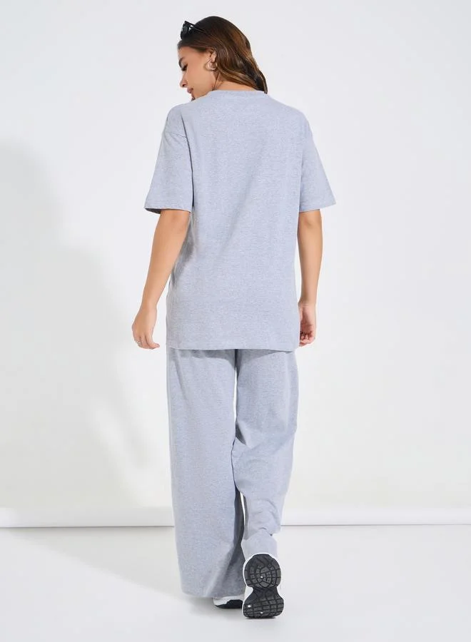 Styli Styli Longline Oversized T-Shirt and Wide Leg Joggers Co-Ords