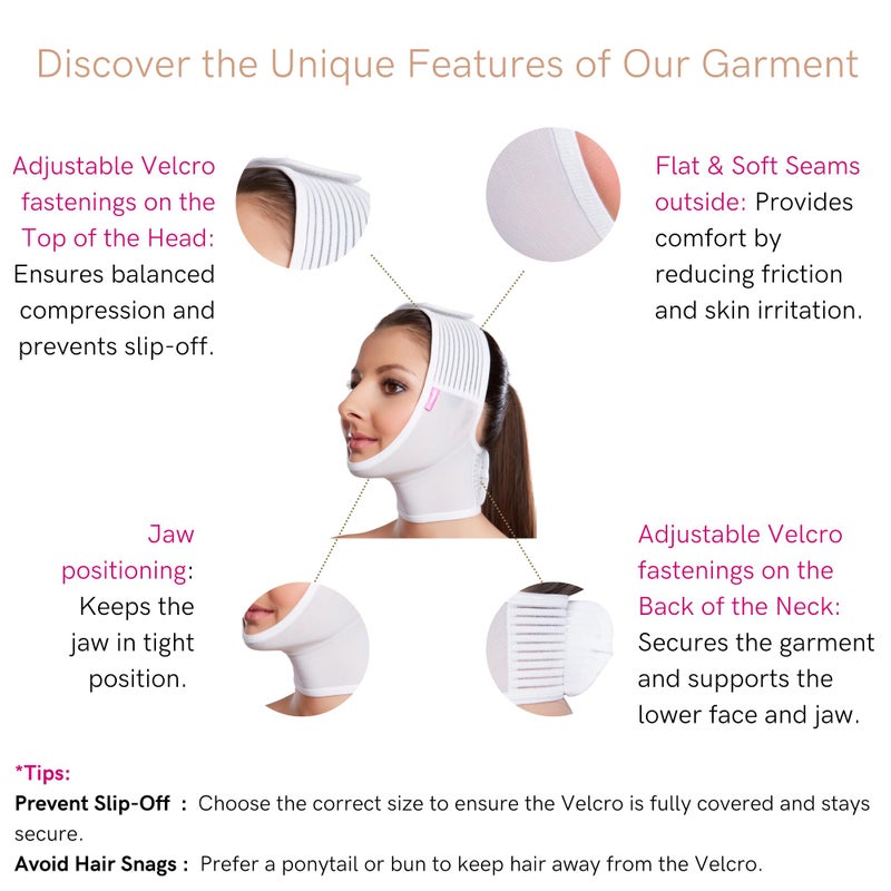 LIPOELASTIC FM Extra Post Surgical Facelift Compression Garment, Chin Lipo Compression Garment, Perfect After Care for Neck Lifts, Chin Faja, Face Wrap for Double Chin, V line Face Slimming (Small) - Image 2