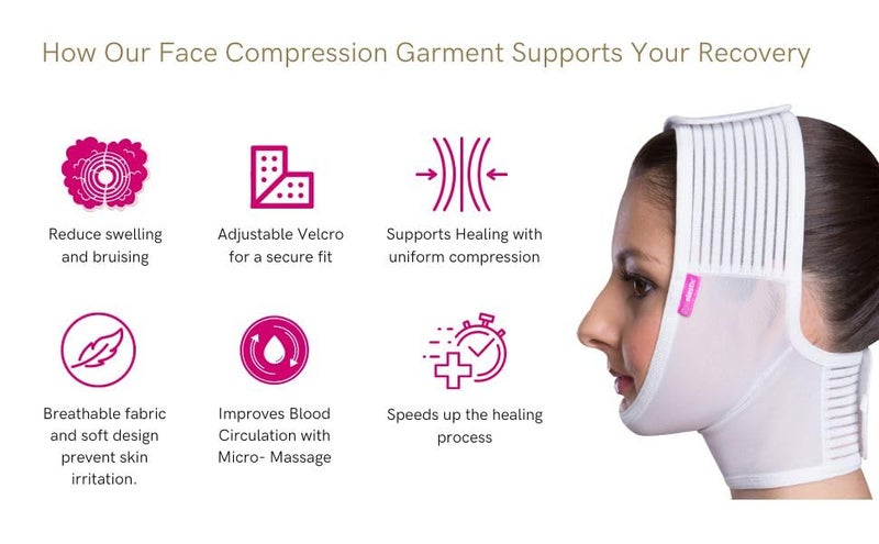 LIPOELASTIC FM Extra Post Surgical Facelift Compression Garment, Chin Lipo Compression Garment, Perfect After Care for Neck Lifts, Chin Faja, Face Wrap for Double Chin, V line Face Slimming (Small) - Image 5