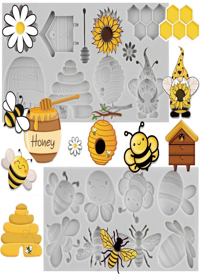MINFEIDMS Bumble Bee Fondant Molds 3D Silicone Molds Sunflowers Honey Honeycomb Bumblebee Cupcake Cookie Baking Decorating Mold For Cupcake Topper Candy Chocolate Gum Paste Polymer Clay Set Of 2 - Image 1