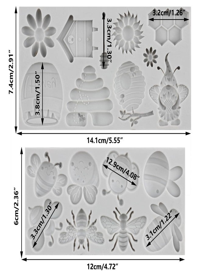 MINFEIDMS Bumble Bee Fondant Molds 3D Silicone Molds Sunflowers Honey Honeycomb Bumblebee Cupcake Cookie Baking Decorating Mold For Cupcake Topper Candy Chocolate Gum Paste Polymer Clay Set Of 2 - Image 2