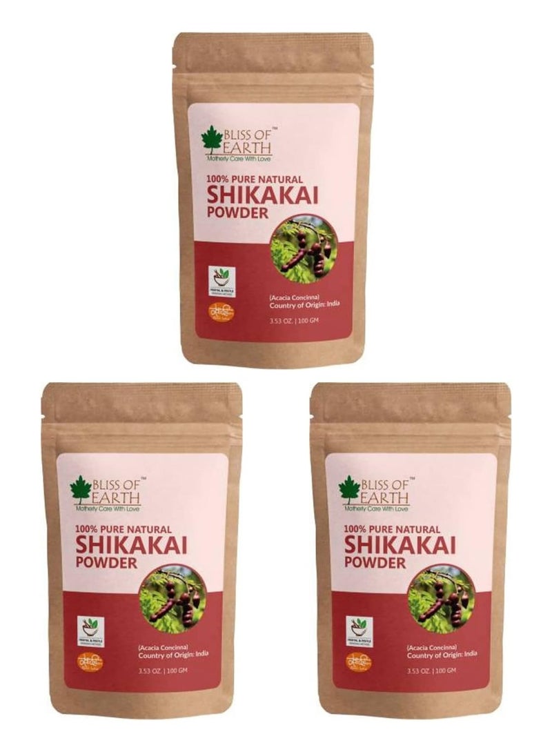 BLISS OF EARTH Bliss of Earth 100% Pure & Natural Shikakai Powder 100GM Acacia Concina Gorgeous hair Naturally Traditional Hair Cleanser & Conditioner Complete Hair Care Pack of 3 - Image 1