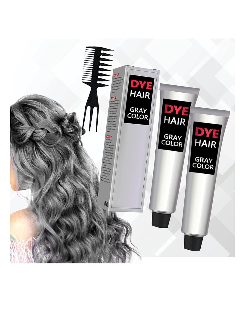 Excefore Silver Gray Natural Hair Dye Cream, Silver Gray Hair Dye, Fashion silver hair dye permanent, Unisex Fashion Dye For All Hair Types (2Pcs) - Image 1