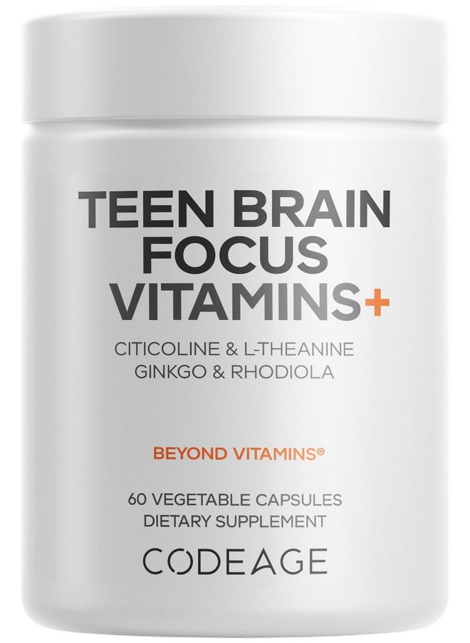 Codeage Codeage Teen Brain Focus Vitamins+ Citicoline Cognizin, L-Theanine, Ginkgo, Rhodiola, Lavender, Magnesium, Vitamin B6, B12, Folate - 2-Month Supply - 12-18 Years - Liposomal Supplement - 60 Capsules  - Image 1