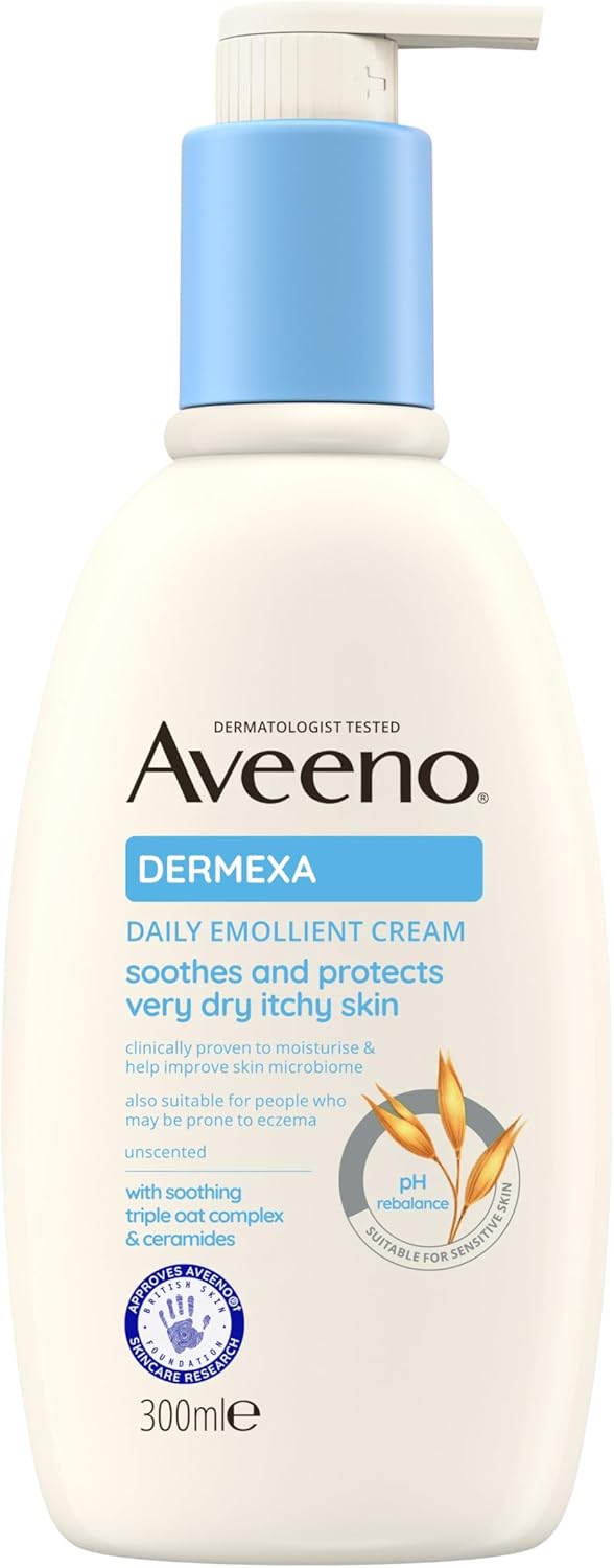 Aveeno Dermexa Daily Emollient Cream 1x 300ml Emollient Cream Enriched with Triple Oat Complex and Ceramides Soothing Relief from Dry Itchy Skin Prone to Eczema
