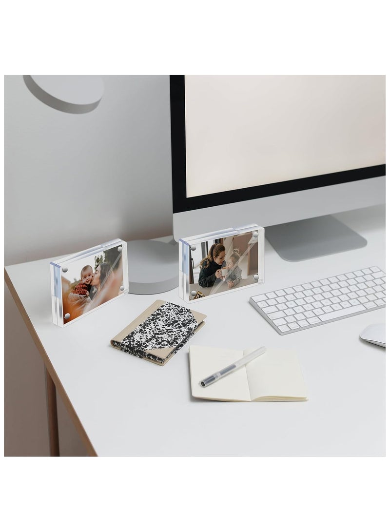 SLASA Mini Picture Frame 2.5x3.5 inch Clear Acrylic Magnetic Photo Business Card Frame 20mm Thick Double Sided Wallet Size Desktop Display Frames for Office Home Decor Photos Cards (2 Pcs) - Image 1