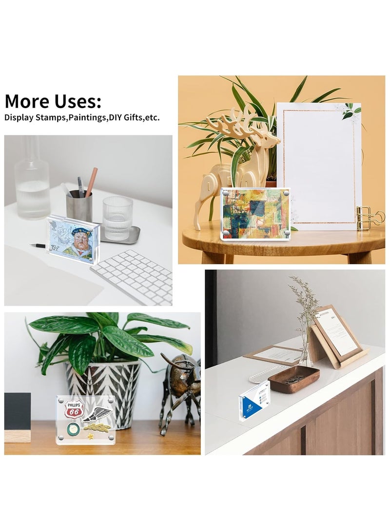 SLASA Mini Picture Frame 2.5x3.5 inch Clear Acrylic Magnetic Photo Business Card Frame 20mm Thick Double Sided Wallet Size Desktop Display Frames for Office Home Decor Photos Cards (2 Pcs) - Image 2