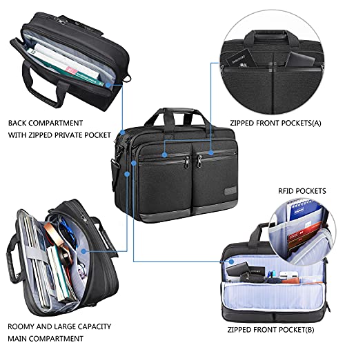 KROSER Laptop Bag Stylish Laptop Briefcase Fits Up to 17.3 Inch Expandable Water-Repellent Shoulder Messenger Bag Computer Bag with RFID Pockets for Business/Travel/School/College/Men/Women-Black - Image 4