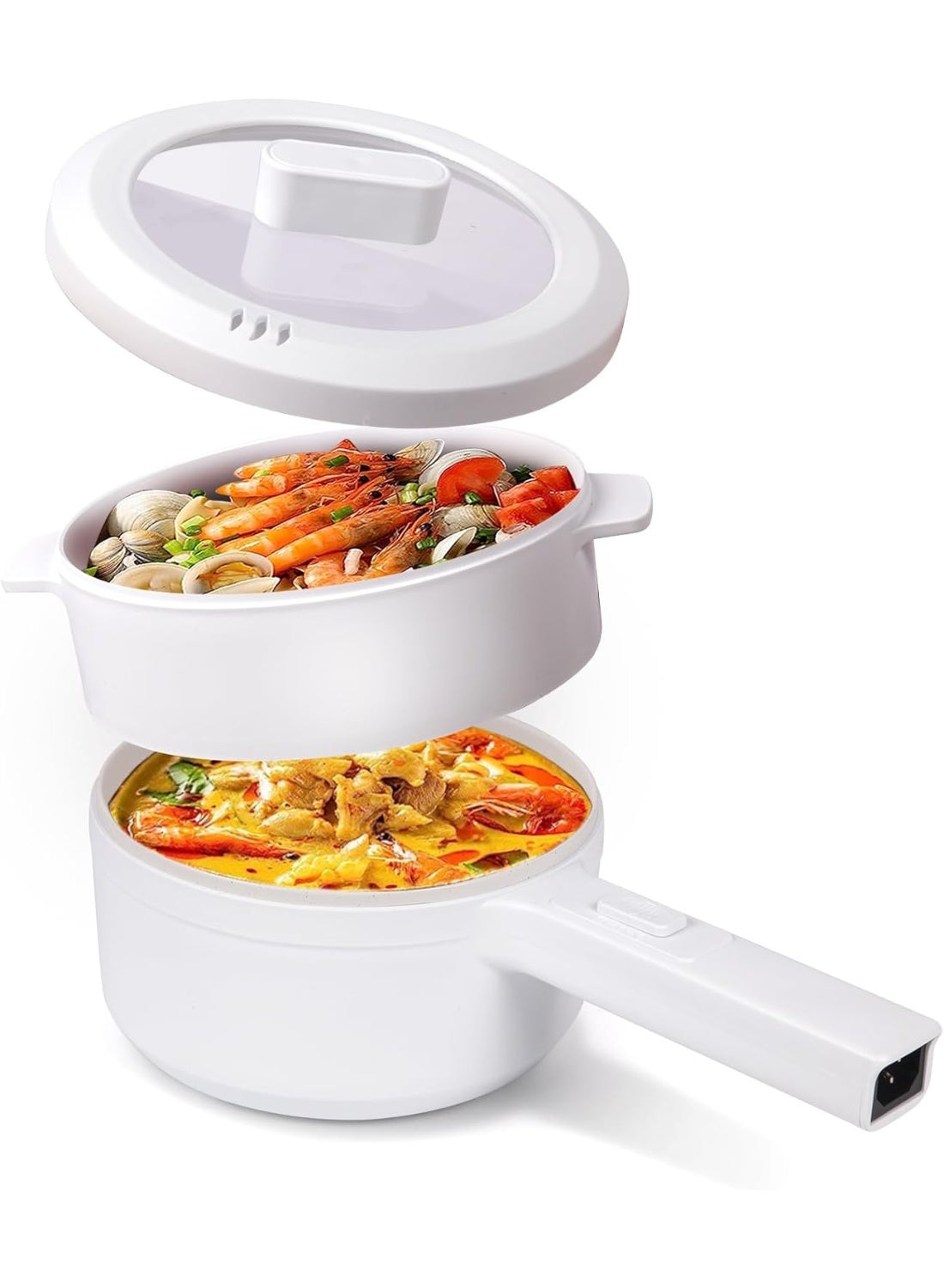 2L Electric Hot Pot with Steamer Temperature Control, Non-Stick Electric Cooker Shabu Shabu, Electric Skillet, Frying Pan, Electric Saucepan, for Noodles, Egg, Steak, Oatmeal and Soup
