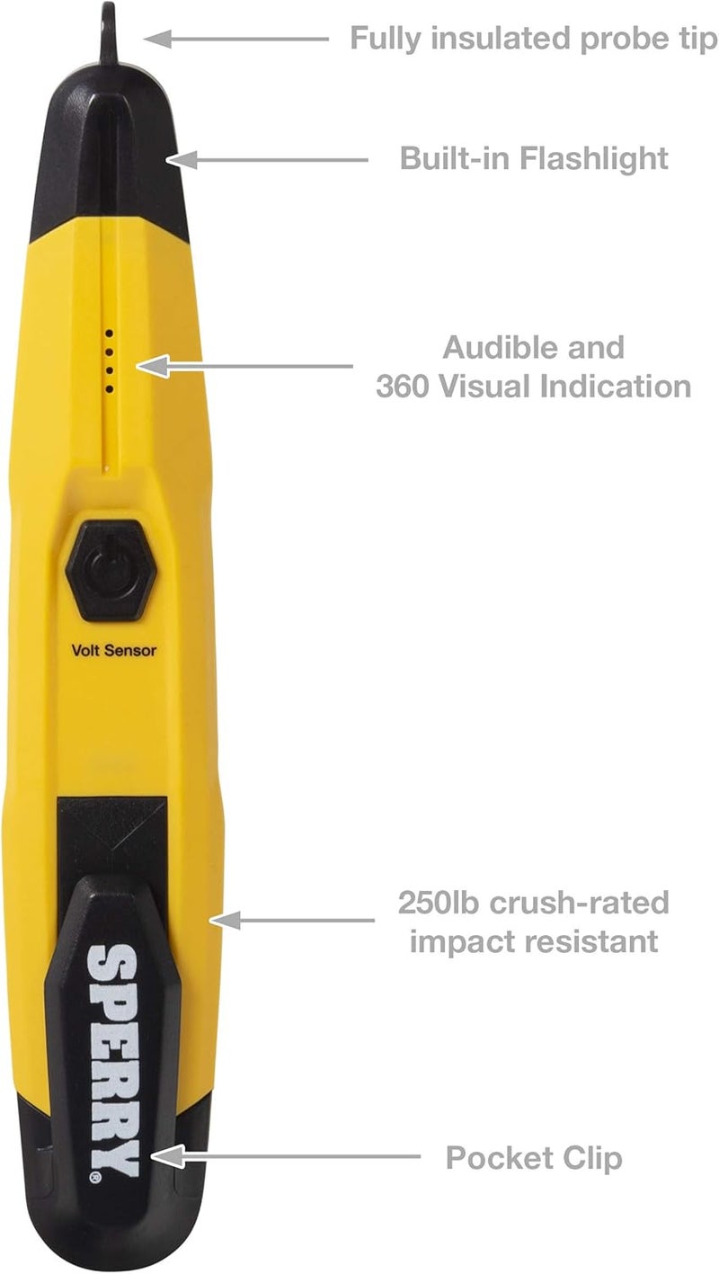 SPERRY Instruments VD6508 Detector with Flashlight,cETLus Listed Lifetime, Warranty, 1, 5 Clams/Master Non-Contact Voltage Tester, Yellow - Image 2