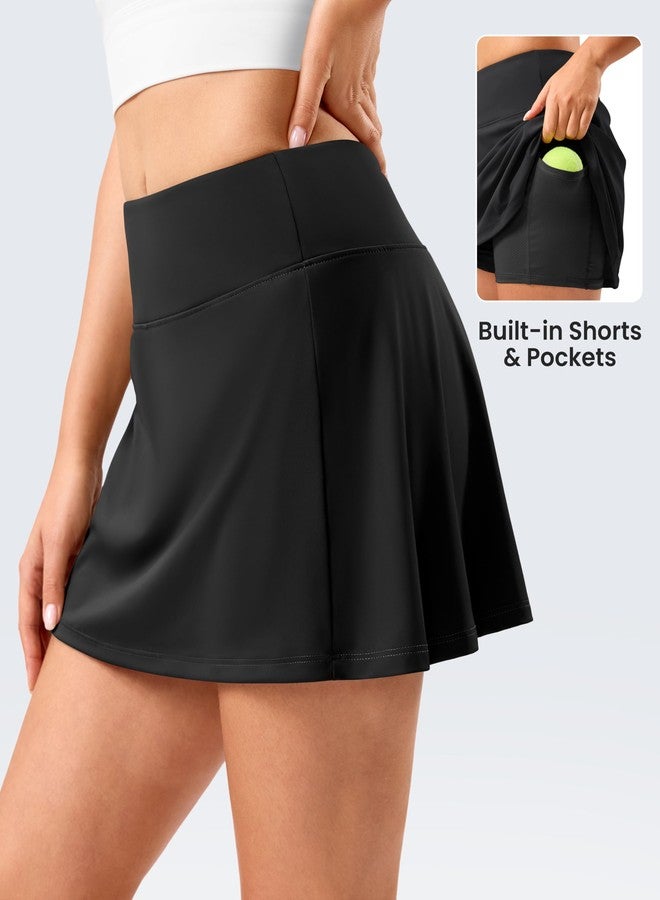 SANTINY 13.5" Skorts for Women Pleated Tennis Golf Skirts Mini High Waisted Stretch Athletic Skorts Pockets for Pickball(Black-M) - Image 3
