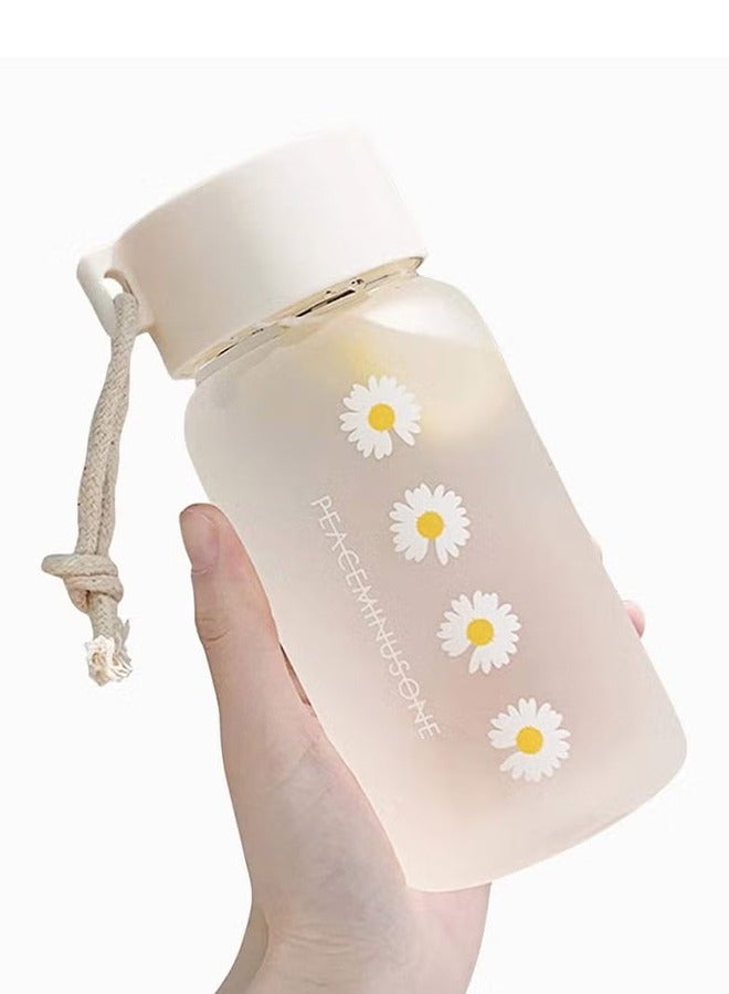 HY Frosted Water Bottle, Leakproof Portable Small Daisy Transparent Plastic Frosted Travel Tea Cup for Kids, Adults, Gym, School, Sport, Cycling 500 ml - Image 1