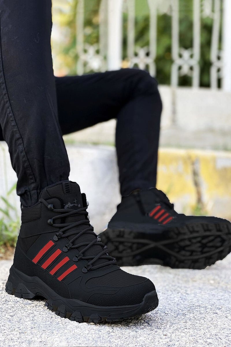 Big King Black Red Striped Rubber Unisex Trekking Boots 