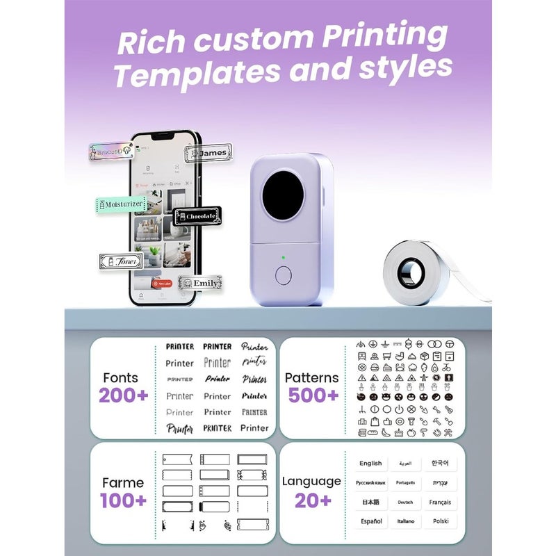 Label Maker - D30 Mini Bluetooth Thermal Label Printer Wireless Portable Sticker Printer Machine Compatible with iOS Android Compact Home Office Travel Use 36mm Width Labels Christmas Birthday Gift - Image 5