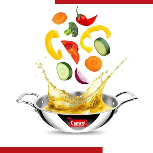 Camro Triply Artisian Kadhai 22 Cm, 1.8 Liters | Kadhai for Deep Frying | Kadhai Induction Base | Kadai for Cooking | Induction Friendly Dishwasher Safe - Image 3
