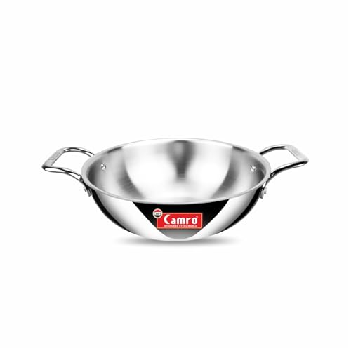 Camro Triply Artisian Kadhai 22 Cm, 1.8 Liters | Kadhai for Deep Frying | Kadhai Induction Base | Kadai for Cooking | Induction Friendly Dishwasher Safe - Image 1