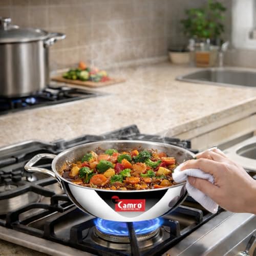Camro Triply Artisian Kadhai 22 Cm, 1.8 Liters | Kadhai for Deep Frying | Kadhai Induction Base | Kadai for Cooking | Induction Friendly Dishwasher Safe - Image 2