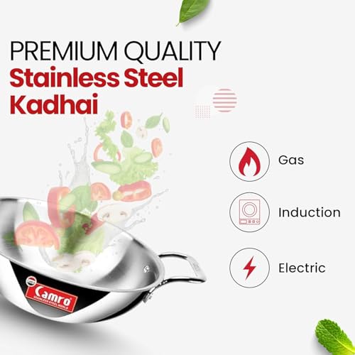 Camro Triply Artisian Kadhai 22 Cm, 1.8 Liters | Kadhai for Deep Frying | Kadhai Induction Base | Kadai for Cooking | Induction Friendly Dishwasher Safe - Image 5