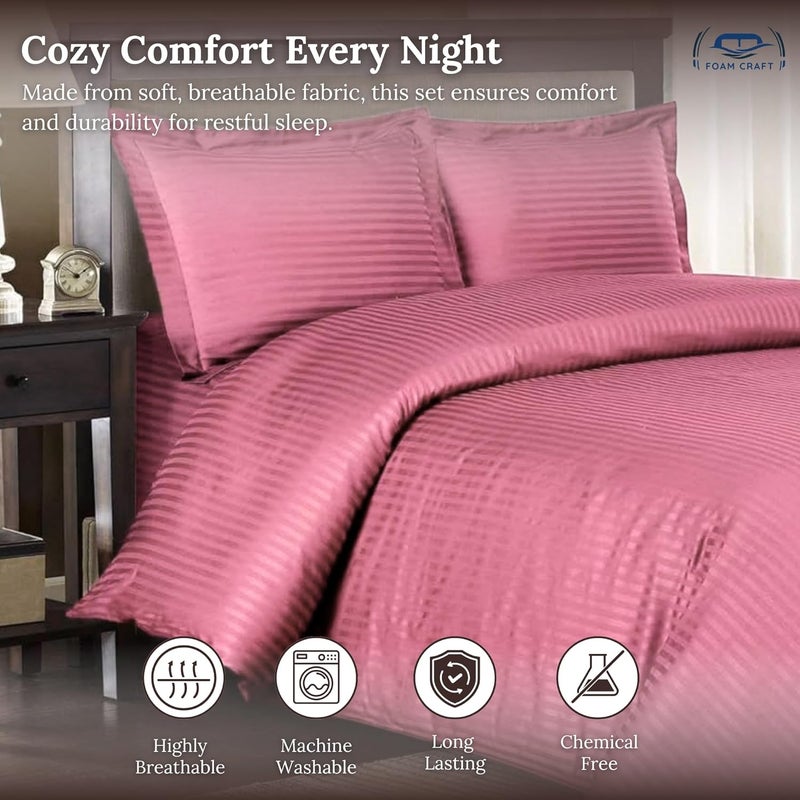 FOAM CRAFT® Stripe 3-Piece Duvet Cover Set - Pink, Full (200 x 200cm) - Image 4