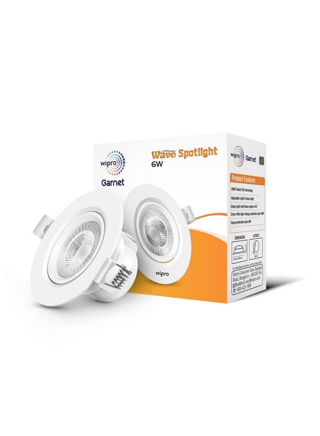 WIPRO سبوت لايت وبيرو بولي كربونات جارنيت 6 واط دائري | سبوت لايت كوب لأسقف | ضوء أبيض محايد (4000 كيلفن) | تصميم قابل للتعديل | سبوت لايت مائل مدمج للأسقف المستعارة | فتحة - 75 مم | عبوة من 1 - Image 1