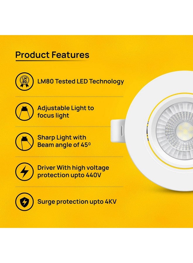 WIPRO سبوت لايت وبيرو بولي كربونات جارنيت 6 واط دائري | سبوت لايت كوب لأسقف | ضوء أبيض محايد (4000 كيلفن) | تصميم قابل للتعديل | سبوت لايت مائل مدمج للأسقف المستعارة | فتحة - 75 مم | عبوة من 1 - Image 5