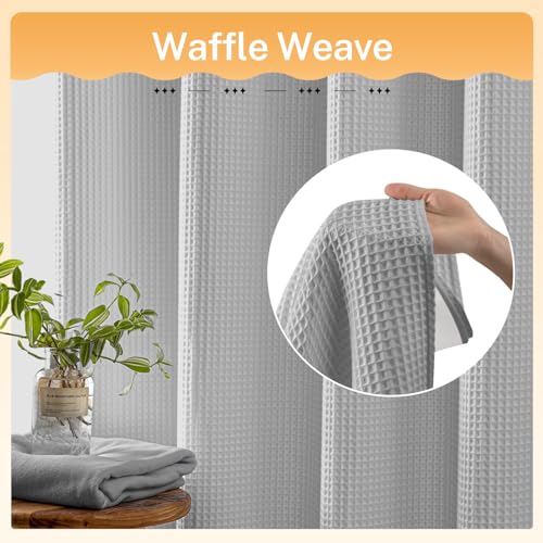 River Dream Gray Fabric Shower Curtain Set, Cotton Blend, Waffle Weave, with Snap in Replacement Liner，71 x 74 inches - Image 2