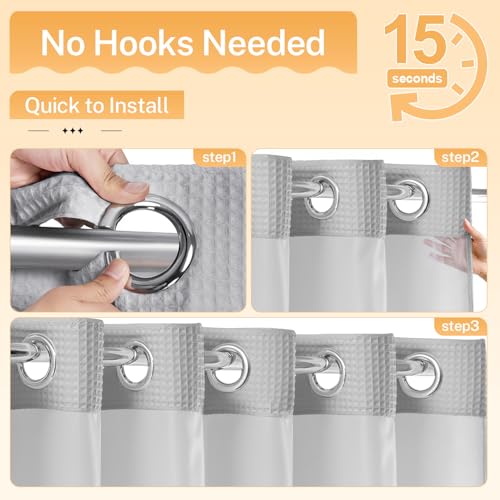 River Dream Gray Fabric Shower Curtain Set, Cotton Blend, Waffle Weave, with Snap in Replacement Liner，71 x 74 inches - Image 3