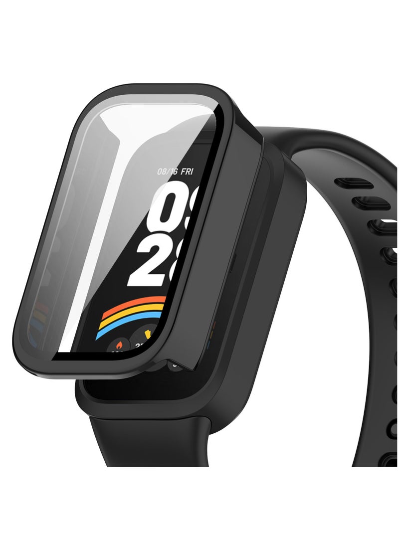 Case Compatible with Xiaomi Smart Band 9 Active PC + Tempered Film Anti-Fall Anti-Scratch Watch Protective Case (Black) - Image 1