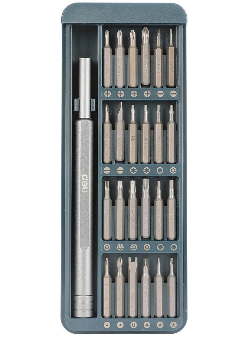 Deli Deli DL241025 Precision Screwdriver Set with 25 Pcs S2+Cr-V Magnetic Bits Aluminum Alloy Cap on Handle & High Torque Grip Tool Kit for Indoor Outdoor Electronics Repairing  - Image 1
