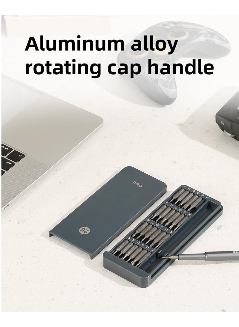 Deli Deli DL241025 Precision Screwdriver Set with 25 Pcs S2+Cr-V Magnetic Bits Aluminum Alloy Cap on Handle & High Torque Grip Tool Kit for Indoor Outdoor Electronics Repairing  - Image 3